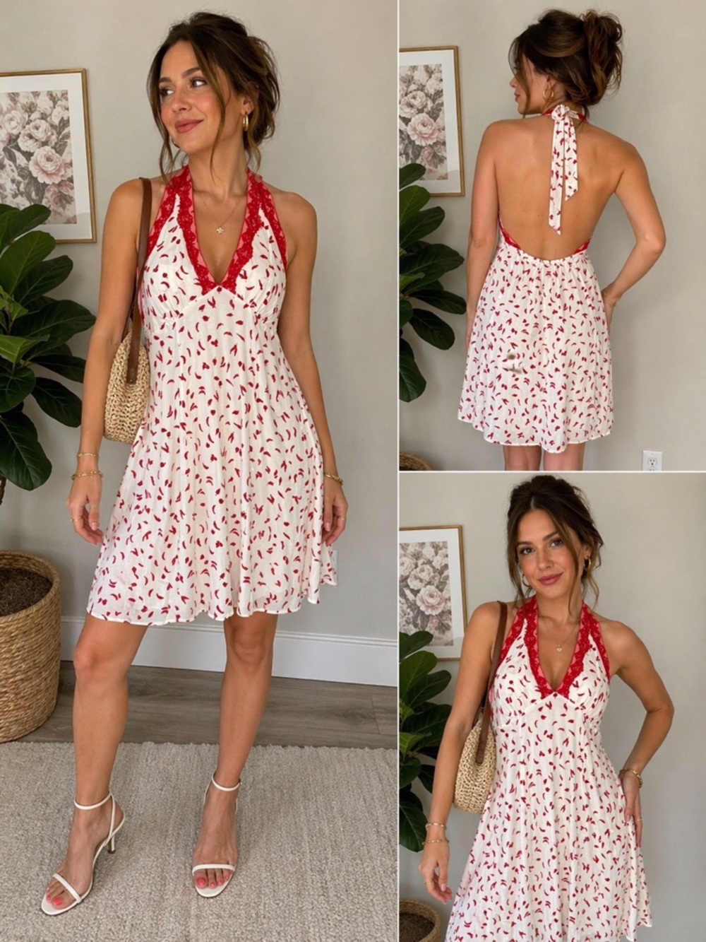 🌶️ Wild Fable Red Chili Pepper Halter Mini Dress – Lace Trim